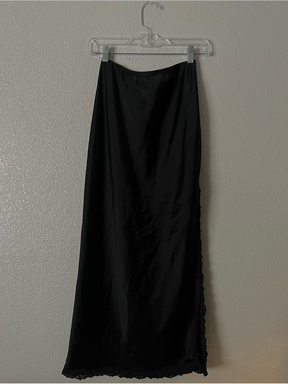 Long Black “silk” Skirt with Lace